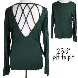 Oversized Peekaboo Back Mono b Womens Medium Top Long Sleeve Shirt Hunter Green